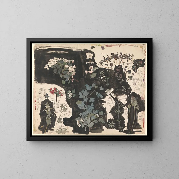 Study of the apple blossom, dead nettle, May flower, and ground ivy - Theo Nieuwenhuis — framed artwork on a wall