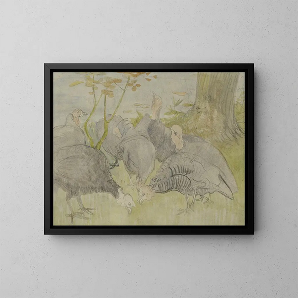 Dindons dans un jardin - Theo van Hoytema — framed artwork on a wall