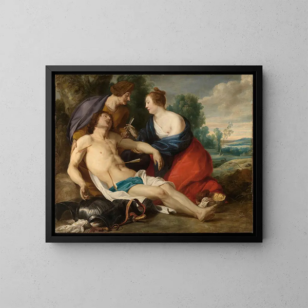 Sainte Irene retira las flechas de las heridas de san Sebastián - Theodoor Rombouts — cuadro enmarcado en la pared