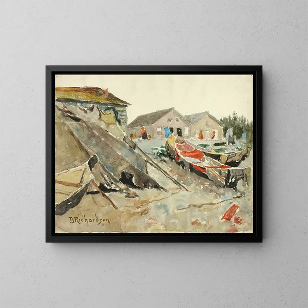 las cubiertas secas sobre canoas - Theodore J. Richardson — cuadro enmarcado en la pared