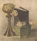 Naturaleza muerta con libro, copa de vino y planta linterna en una maceta de jengibre - Theodorus Antonius de Gruiter — vista de la obra