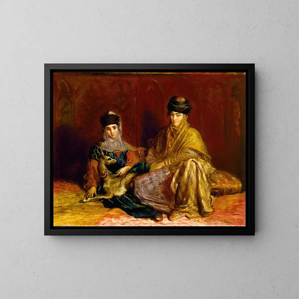 Woman and Little Girl of Constantine with a Gazelle - Théodore Chassériau — framed artwork on a wall