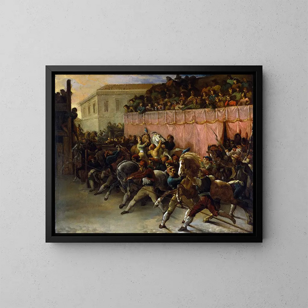 Corredores sin jinete en Roma - Théodore Géricault — cuadro enmarcado en la pared
