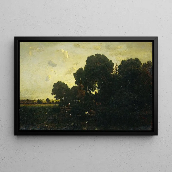 Crepúsculo - Théodore Rousseau — cuadro enmarcado en la pared