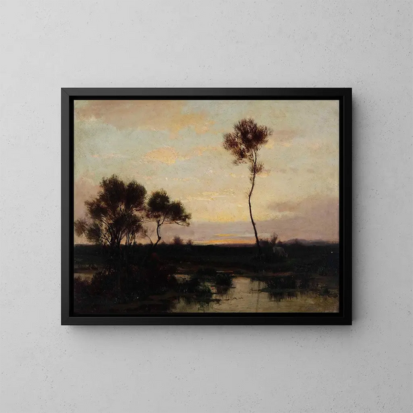 Landscape Lake Scene Painting - Théodore Rousseau — framed artwork on a wall