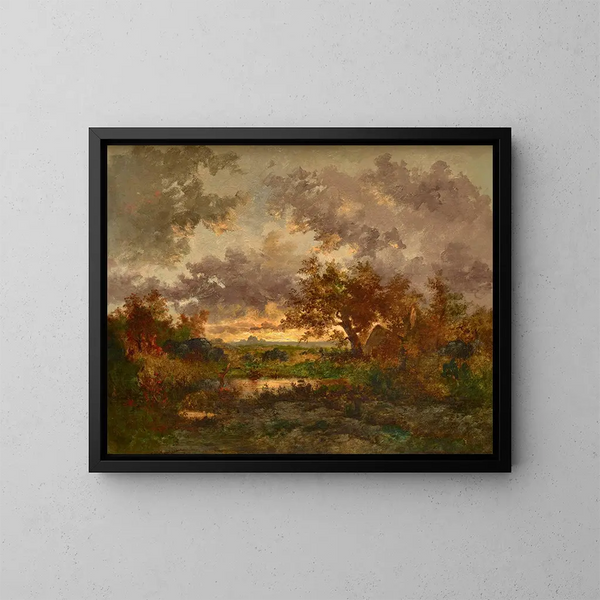La cabaña de los carboneros - Théodore Rousseau — cuadro enmarcado en la pared