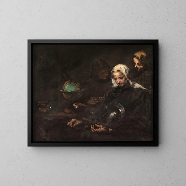 En la tienda de antigüedades - Théodule Ribot — cuadro enmarcado en la pared