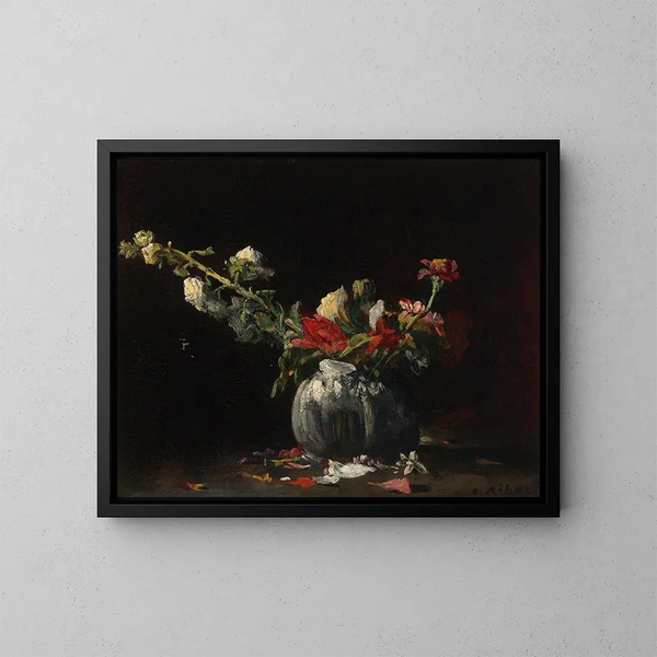Naturaleza muerta con flores - Théodule Ribot — cuadro enmarcado en la pared