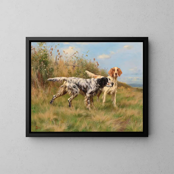 Two English setters - Thomas Blinks — framed artwork on a wall
