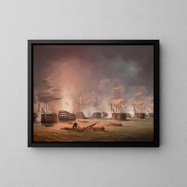 La batalla del Nilo, 1 de agosto de 1798 - Thomas Buttersworth — cuadro enmarcado en la pared