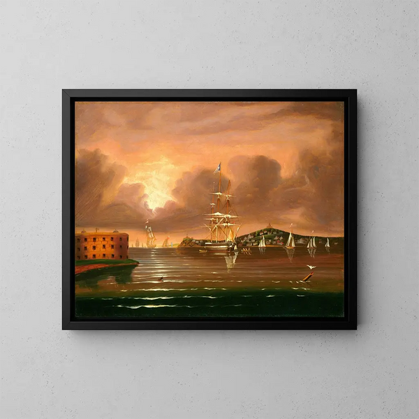 Cielo amenazante, bahía de Nueva York - Thomas Chambers — cuadro enmarcado en la pared