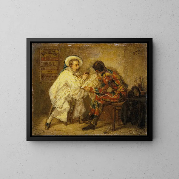 Arlequín y Pierrot - Thomas Couture — cuadro enmarcado en la pared