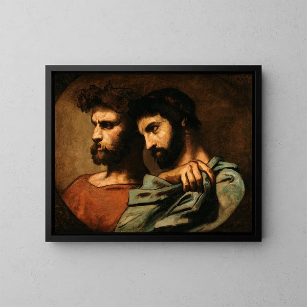 Los dos filósofos - Thomas Couture — cuadro enmarcado en la pared