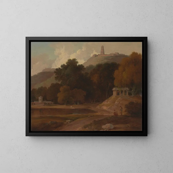 Landscape painting of rolling hills in India - Thomas Daniell — framed artwork on a wall