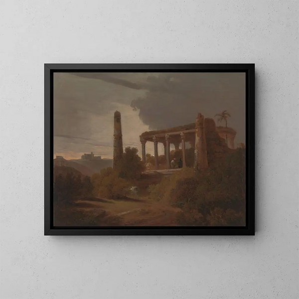 Indian Landscape Painting with Temple Ruins - Thomas Daniell — framed artwork on a wall