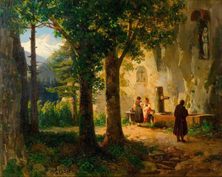Thomas Ender - Andchtige bei einer Heilquelle Landschaft mit Brunnen.webp
