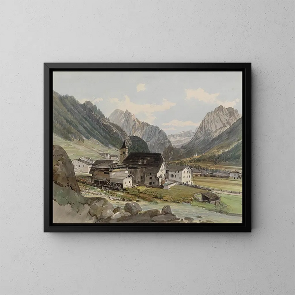 Village with a small factory - Thomas Ender — framed artwork on a wall