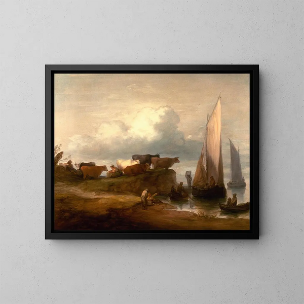 Un paisaje costero - Thomas Gainsborough — cuadro enmarcado en la pared