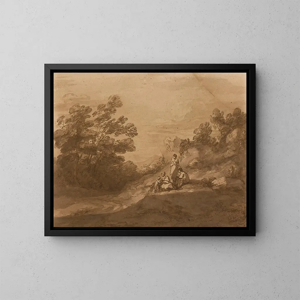 Figures resting in a wooded landscape - Thomas Gainsborough — framed artwork on a wall