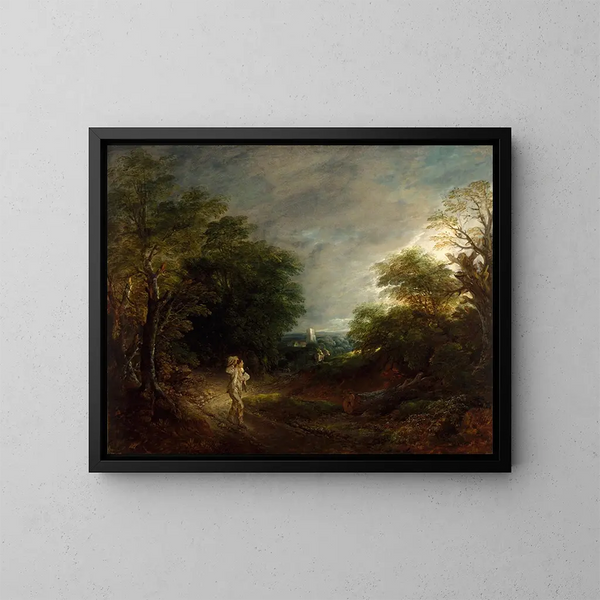Landscape wooded with a lumberjack - Thomas Gainsborough — framed artwork on a wall