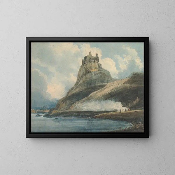 del castillo de Lindisfarne, Isla Sainte-Marie, Northumberland - Thomas Girtin — cuadro enmarcado en la pared