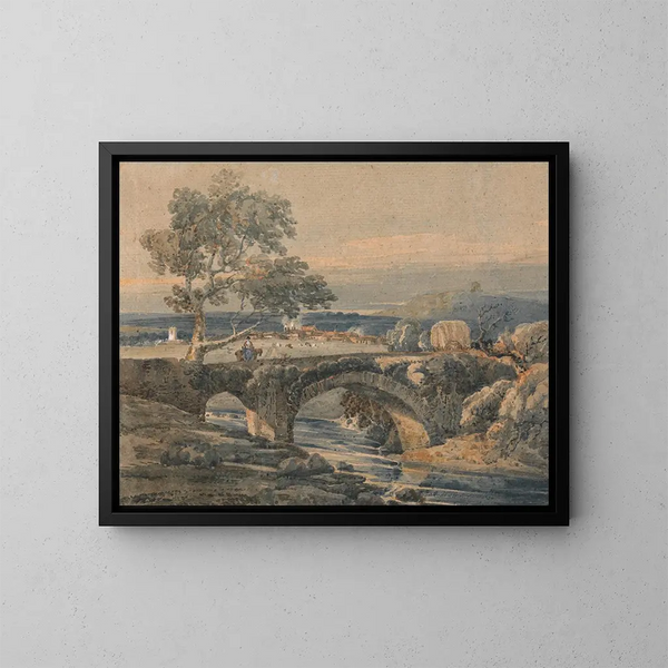 El viejo puente en Devon - Thomas Girtin — cuadro enmarcado en la pared