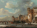 Skaters and a Horse-Drawn Sledge on the Ice in Front of a Fortified City - Thomas Heeremans — artwork view