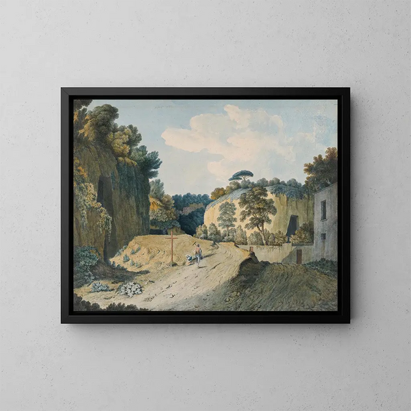 Un camino en un desfiladero cerca de Nápoles - Thomas Jones — cuadro enmarcado en la pared
