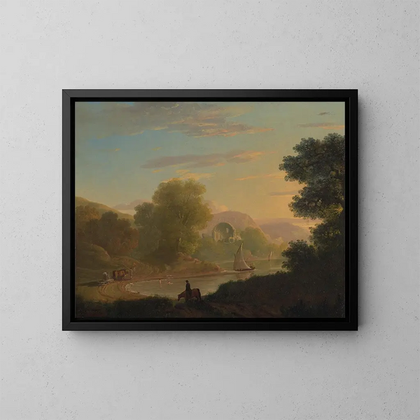 Una escena costera imaginaria con el templo de Venus en Baïes - Thomas Jones — cuadro enmarcado en la pared