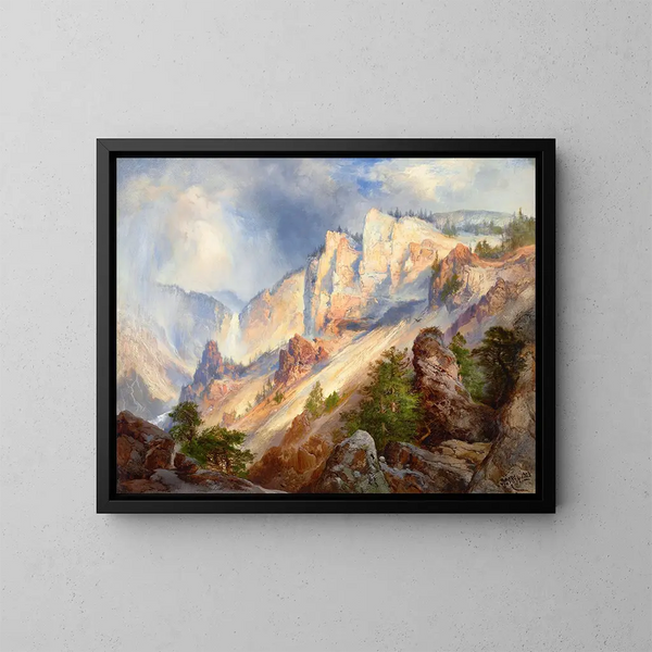 A passing shower in Yellowstone Canyon - Thomas Moran — framed artwork on a wall