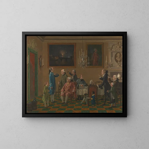 los caballeros británicos en casa de Sir Horace Mann en Florencia - Thomas Patch — cuadro enmarcado en la pared