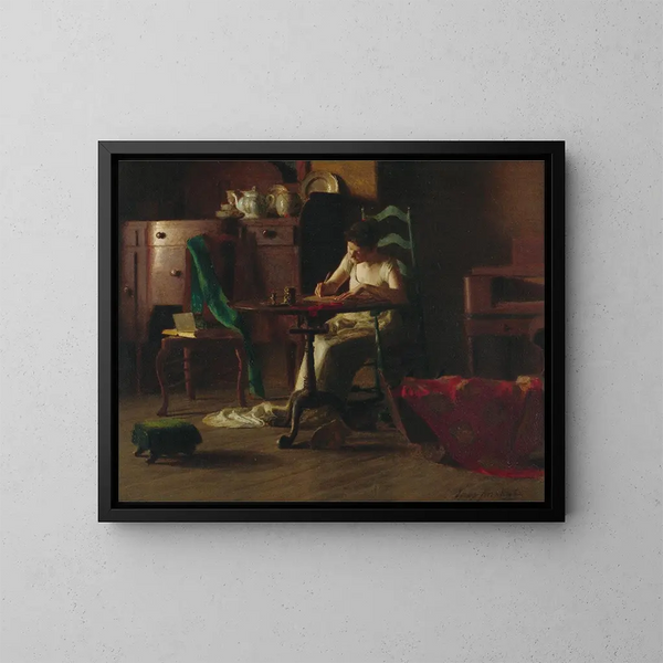 Mujer escribiendo en una mesa - Thomas Pollock Anshutz — cuadro enmarcado en la pared