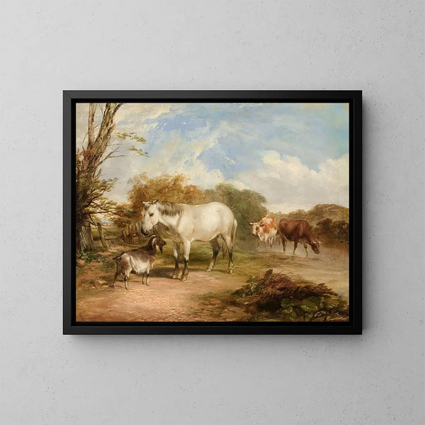 Escena pastoral con un caballo - Thomas Sidney Cooper — cuadro enmarcado en la pared