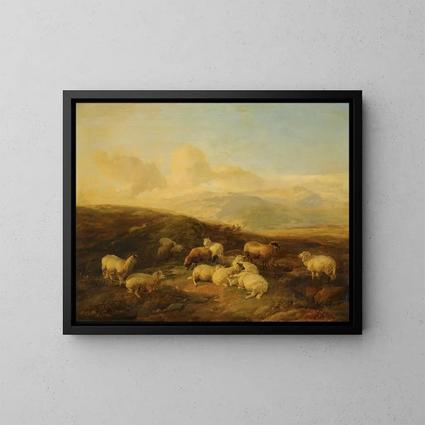 Ovejas en un paisaje de brezal - Thomas Sidney Cooper — cuadro enmarcado en la pared