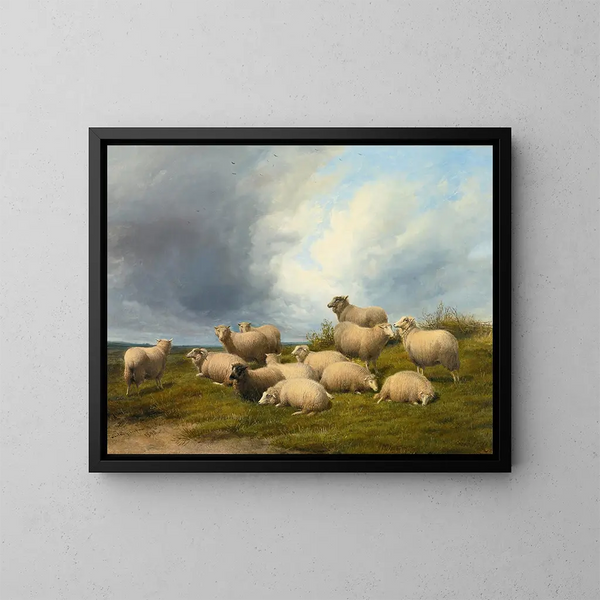 Ovejas en un prado - Thomas Sidney Cooper — cuadro enmarcado en la pared