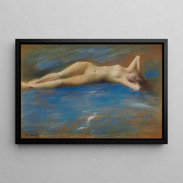 Figura de joven desnuda acostada - Thomas Wilmer Dewing — cuadro enmarcado en la pared