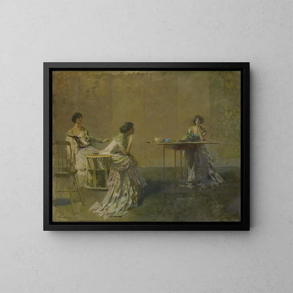 El chisme - Thomas Wilmer Dewing — cuadro enmarcado en la pared