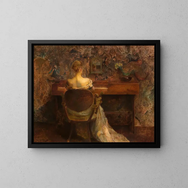El clavecin - Thomas Wilmer Dewing — cuadro enmarcado en la pared