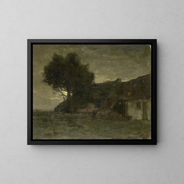 Un enclos de moutons au crépuscule - Théophile de Bock — cuadro enmarcado en la pared
