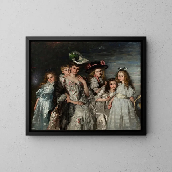 Retrato de la Sra. AGM van Ogtrop-Hanlo y sus cinco hijos - Thérèse Schwartze — cuadro enmarcado en la pared
