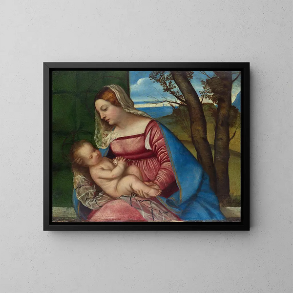 Virgen con Niño - Tiziano — cuadro enmarcado en la pared