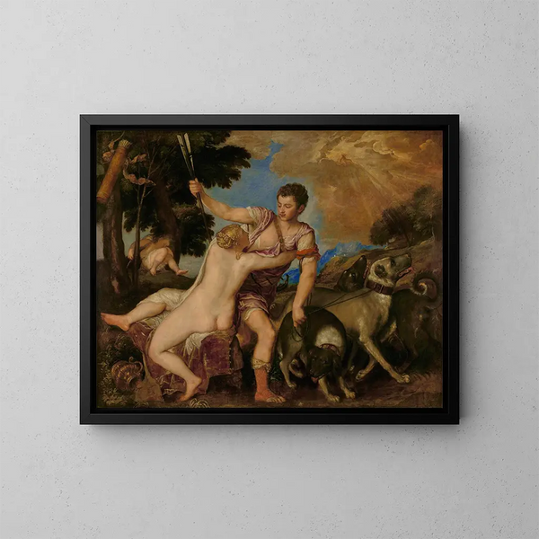 Venus y Adonis - Tiziano — cuadro enmarcado en la pared