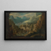 Paisaje fluvial montañoso con molinos de agua y pueblo a lo lejos - Tobias Verhaecht — cuadro enmarcado en la pared