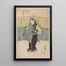 Actor in green robe with yellow fan - Toyokuni Utagawa — framed artwork on a wall