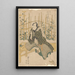 Actor on bench, flowers and bamboo in the background - Toyokuni Utagawa — framed artwork on a wall