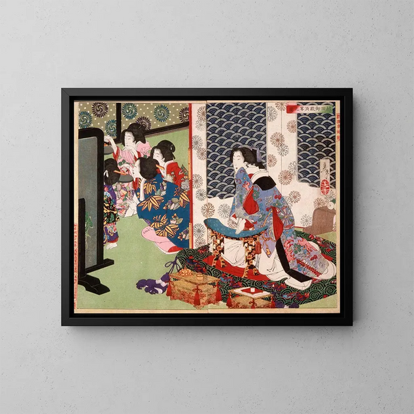 Un banquete en el palacio de Koshida - Tsukioka Yoshitoshi — cuadro enmarcado en la pared