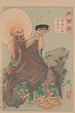 A Buddhist monk receives cassia seeds on a moonlit night - Tsukioka Yoshitoshi — artwork view