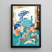 Ban Danemon Naoyuki conquers the old raccoon dog at Fukushima Manor - Tsukioka Yoshitoshi — framed artwork on a wall