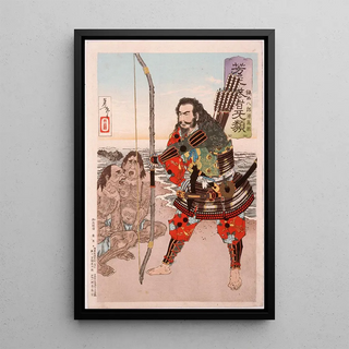 Tsukioka Yoshitoshi - Chinzei Hachir Tametomo with Two Islanders on the Beach at Ashijima.webp