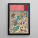 a group of blind masseurs in Niigata injured by a fast rickshaw - Tsukioka Yoshitoshi — framed artwork on a wall